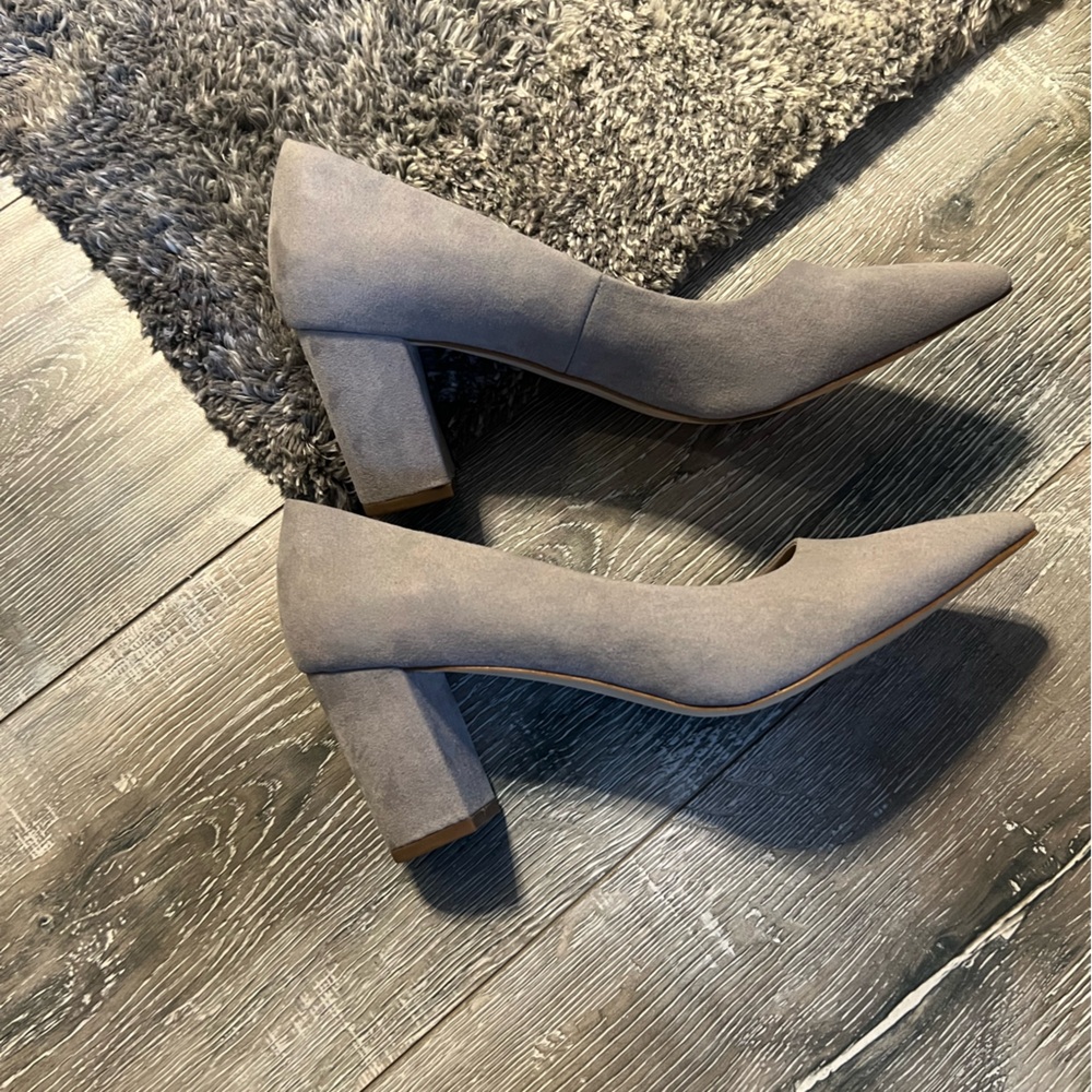 Elegant Gray Block Heel Pumps